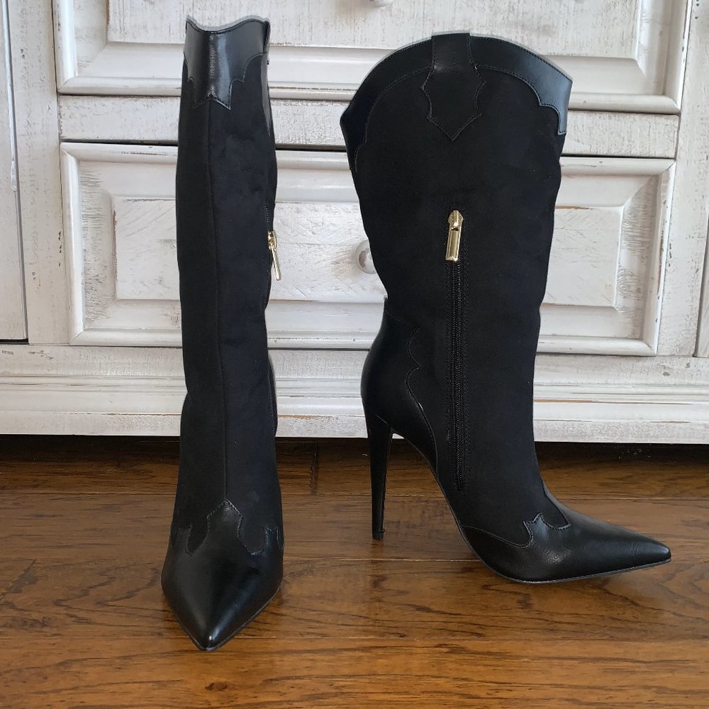 JustFab Black Suede & Leather Stiletto Boot Size 8.5